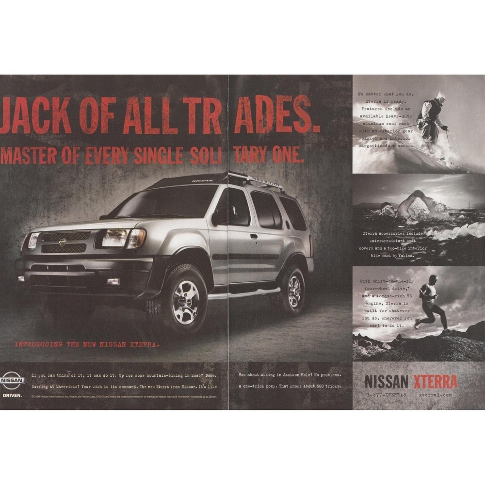 Vintage 1999 Nissan Xterra Print Ad Y2K SUV Adventure Off Road Style Art